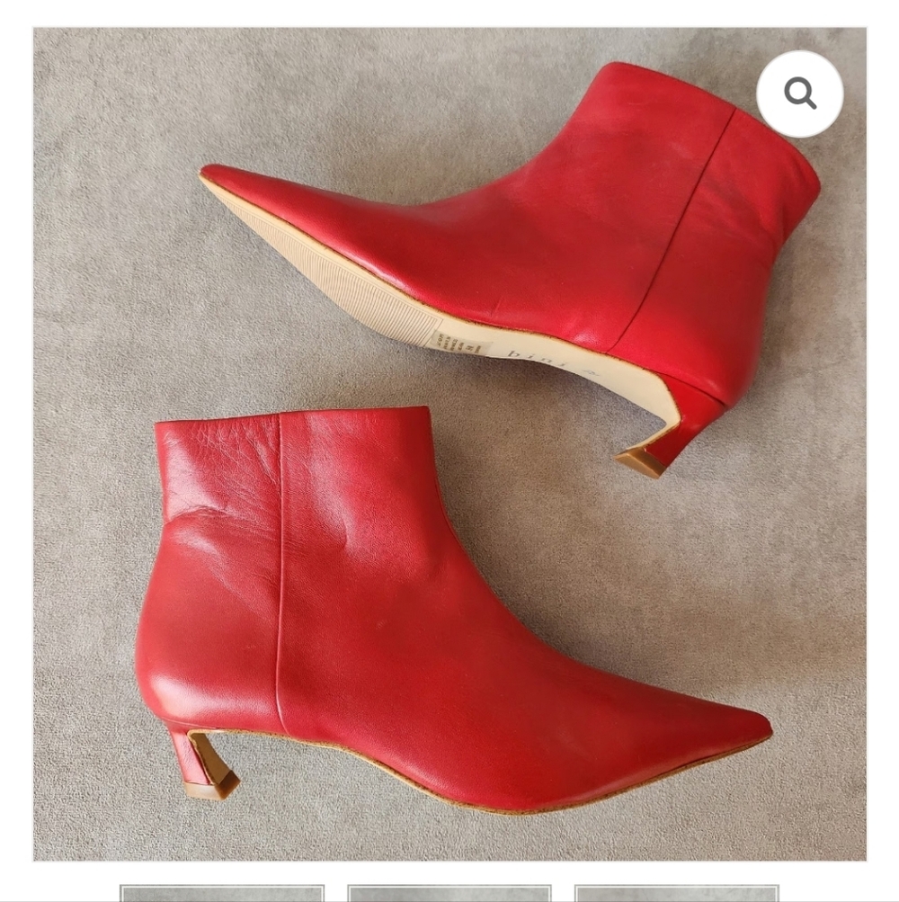 Gianni Bini Booties 6 Cherry Red Leather Georgina Pointy Kitten Heels NWOT